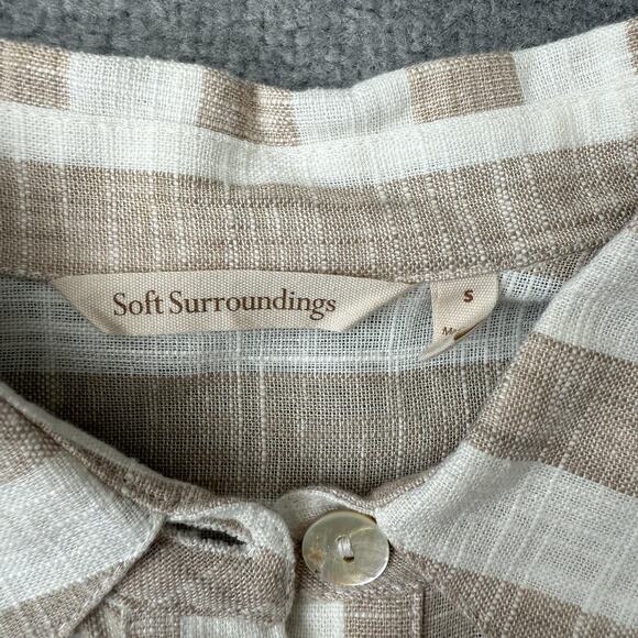Soft Surroundings Shirt Womens Small Tan White Stripe Linen Blend 3/4 Sleeve - Picture 4 of 11